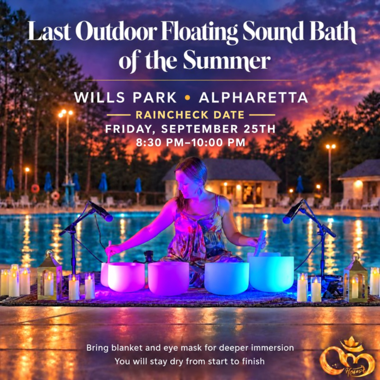 Last Outdoor Floating Sound Bath of the Summer — Raincheck Date at Wills Park, Alpharetta GA